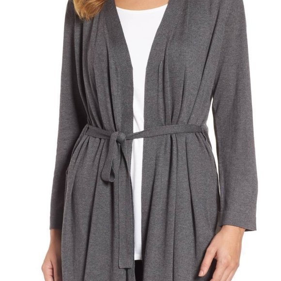 Eileen Fisher Sweaters - Eileen Fisher Belted Gray Open Cardigan Tencel Cotton Silk Women's Medium